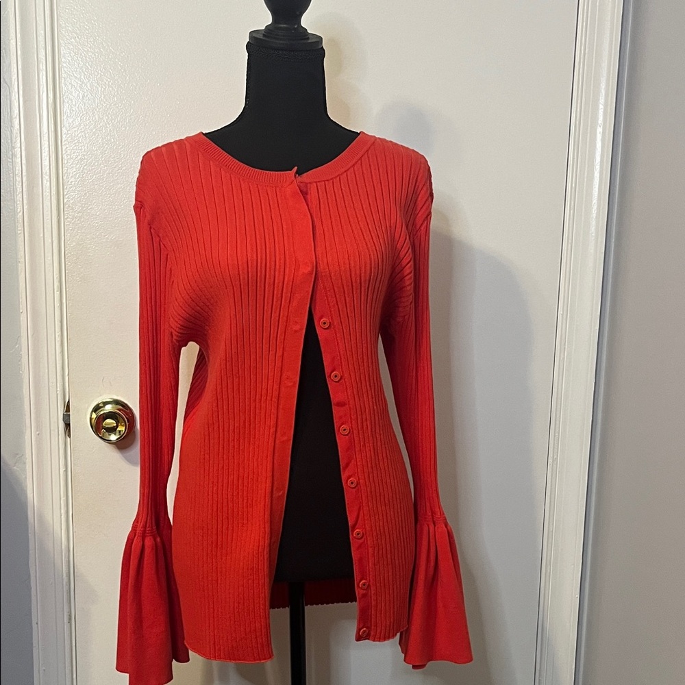 CAbi Vibrant Red Bell Sleeve Cardigan XL